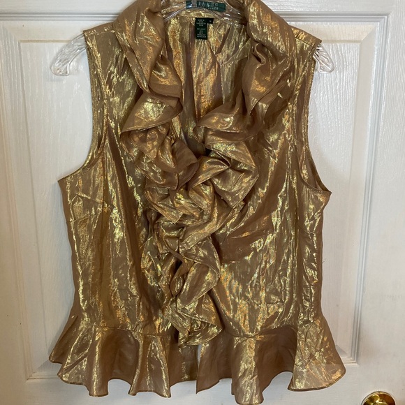Lauren Ralph Lauren Tops - Lauren Ralph Lauren Silk & Metallic Gold Ruffled Blouse